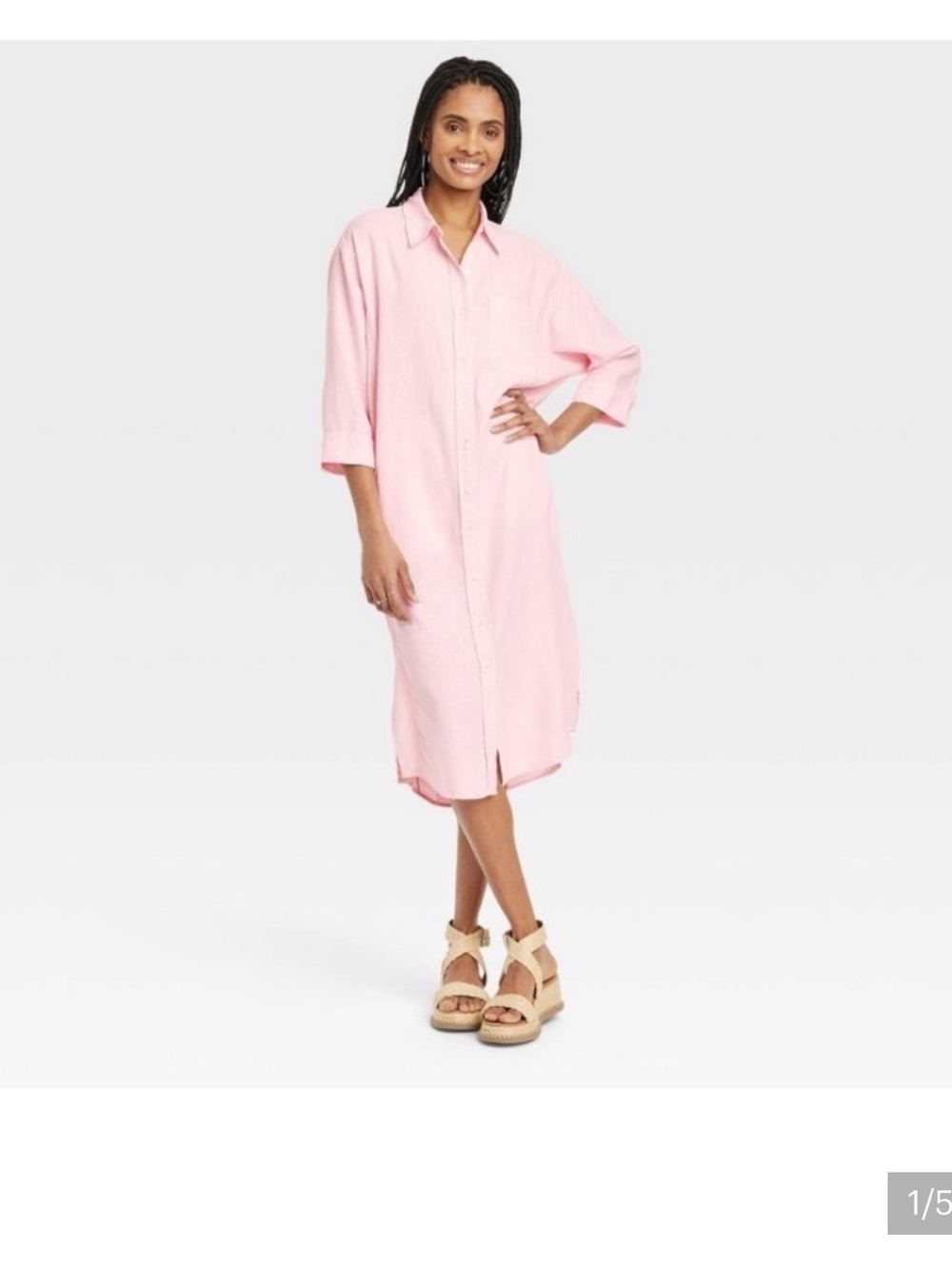 Universal Thread Pink Button-Front Midi Shirtdress